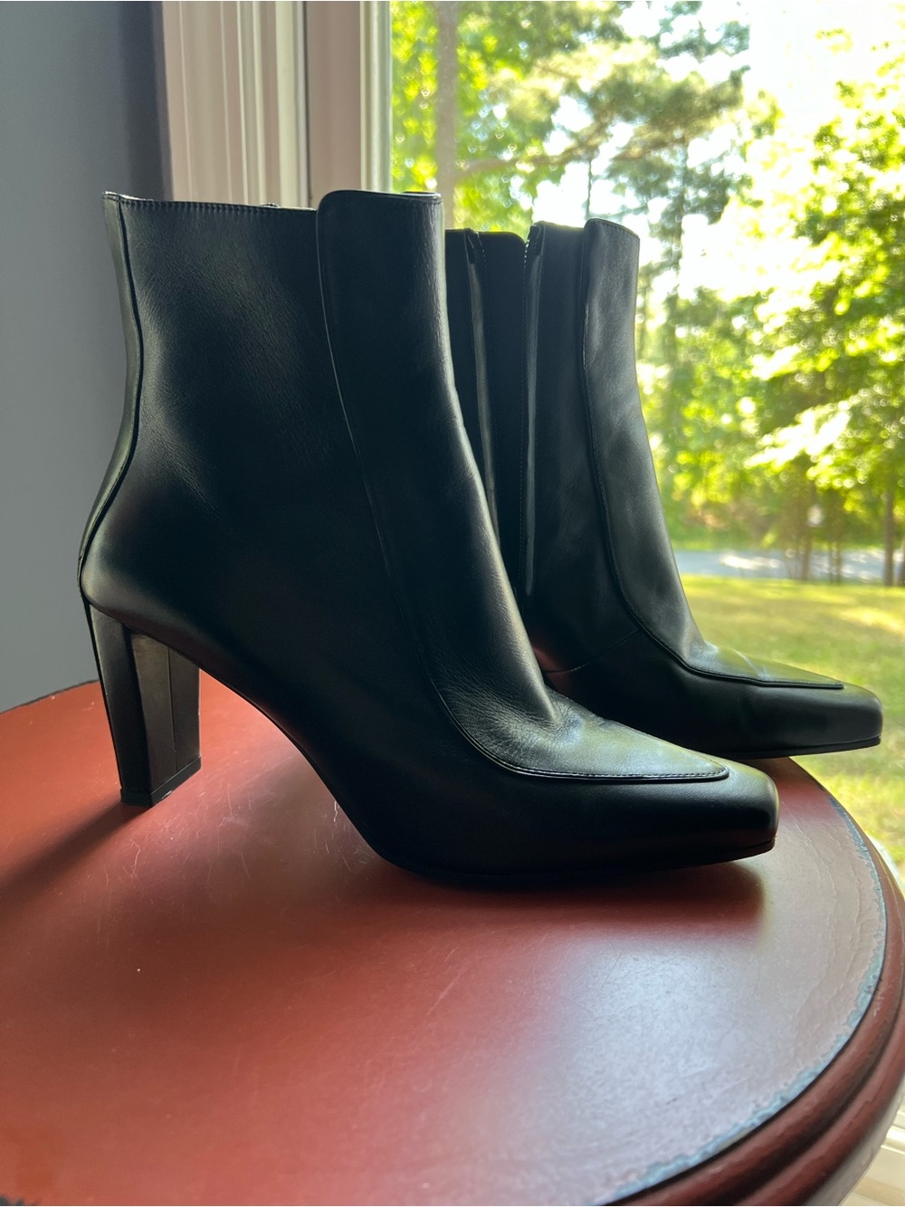 Women's Black Leather High Heel Ankle Boots